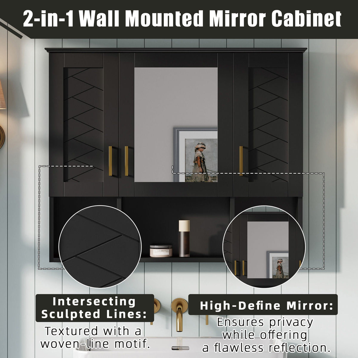 Modern Wall Mounted Medicine Cabinet With Adjustable Shelves, Soft Close Doors, High Define Mirror