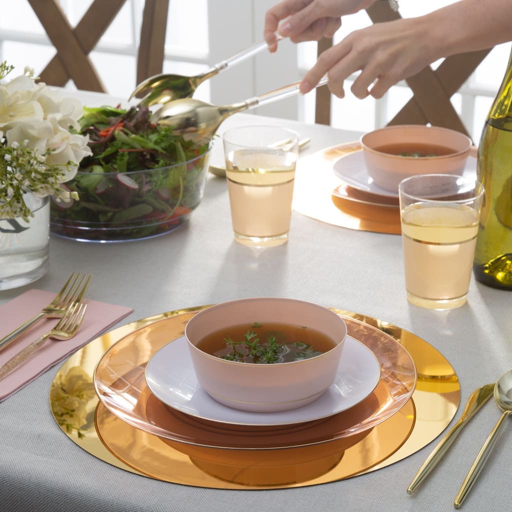 14 Oz. Round Blush Pink and Gold Plastic Soup Bowls | 10 Pack