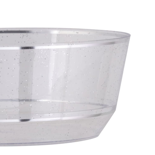 14 Oz. Round Clear and Silver Glitter Plastic Bowls | 10 Pack