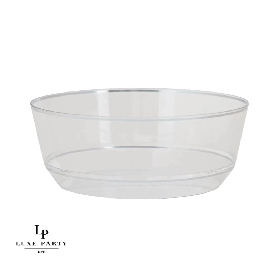 14 Oz. Round Clear and Silver Plastic Bowls | 10 Pack