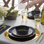 14 Oz. Round Navy • Gold Plastic Bowls | 10 Pack