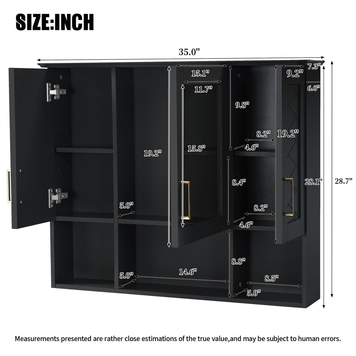 Modern Wall Mounted Medicine Cabinet With Adjustable Shelves, Soft Close Doors, High Define Mirror