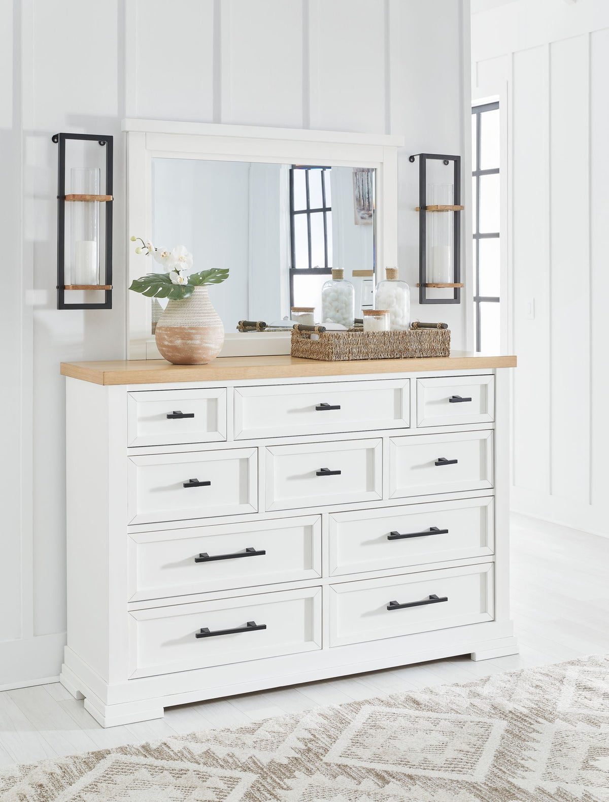 Ashbryn - Dresser And Mirror - White / Natural