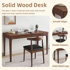 Desk With Drawers, Smooth Edge Design - Walnut