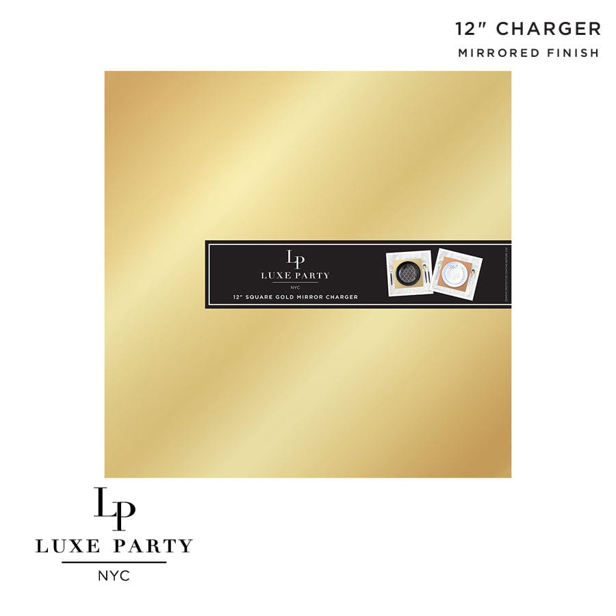 12" Gold Square Light Weight Mirror Charger Plate