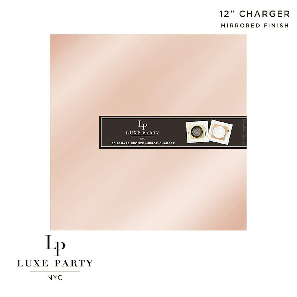 12" Rose Gold Square Light Weight Mirror Charger Plate