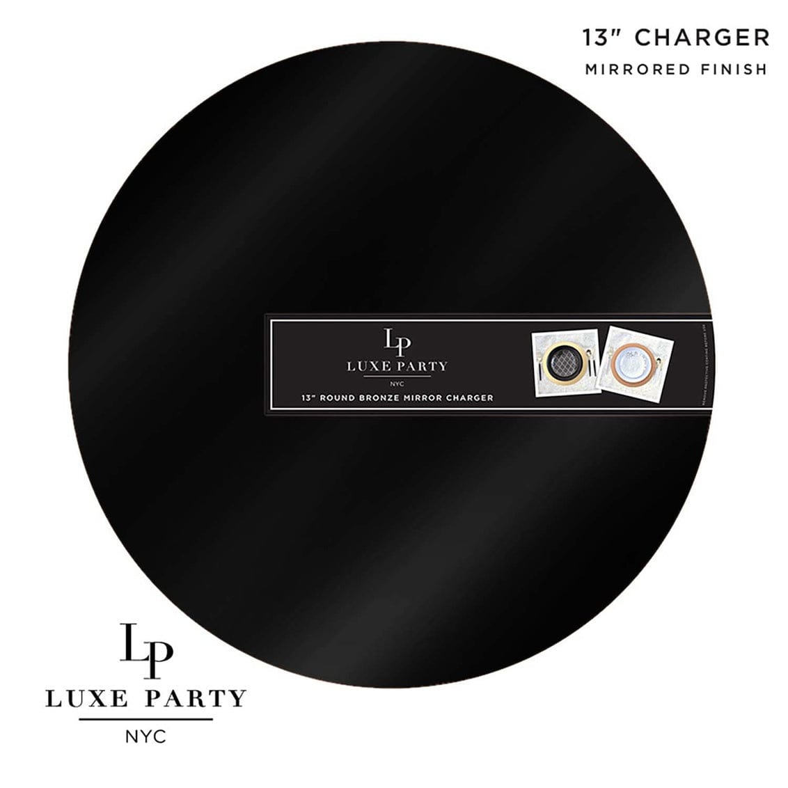 13" Black Round Light Weight Mirror Charger Plate