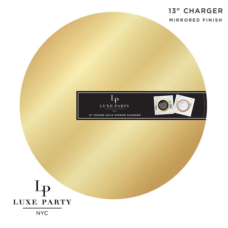13" Gold Round Light Weight Mirror Charger Plate