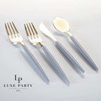 Grey and Gold Plastic Cutlery Set | 32 Pieces