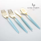 Mint Green and Gold Plastic Cutlery Set | 32 Pieces