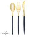 Navy and Gold Plastic Cutlery Set | 32 Pieces