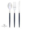 Navy and Silver Plastic Cutlery Set | 32 Pieces