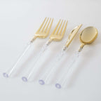 Neo Classic Clear and Gold Plastic Cutlery Set | 32 Pieces
