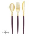 Purple and Gold Plastic Cutlery Set | 32 Pieces