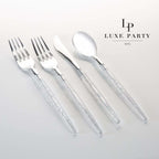 Silver Glitter Plastic Cutlery Set | 32 Pieces
