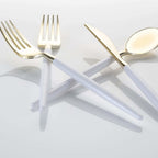 White and Gold Plastic Cutlery Set | 32 Pieces