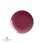 Round Cranberry Red and  Gold Plastic Plates | 10 Pack
