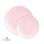 Round Blush Pink and Gold Plastic Plates | 10 Pack