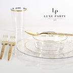 Round Clear and Gold Plastic Plates | 10 Pack